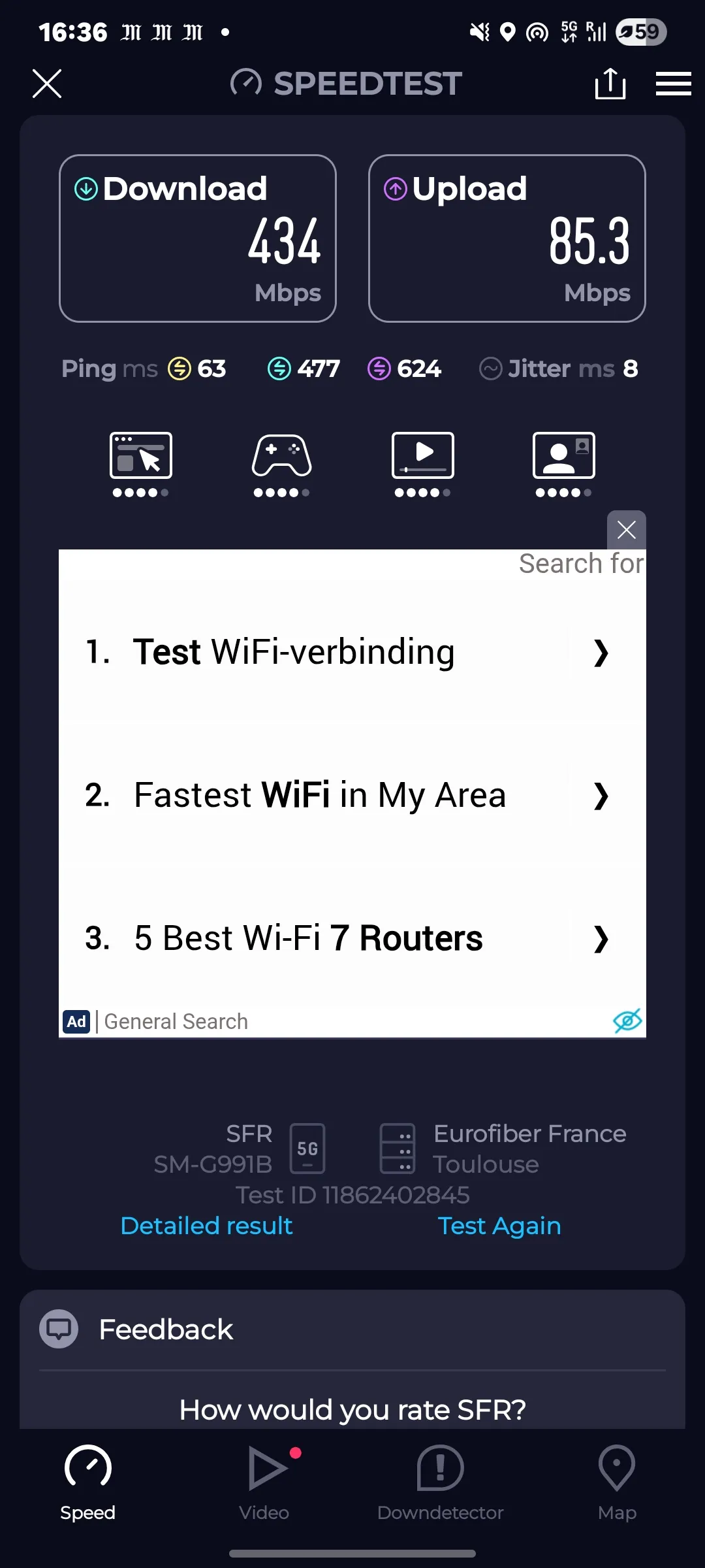 Speedtest screenshot Balma Gramont