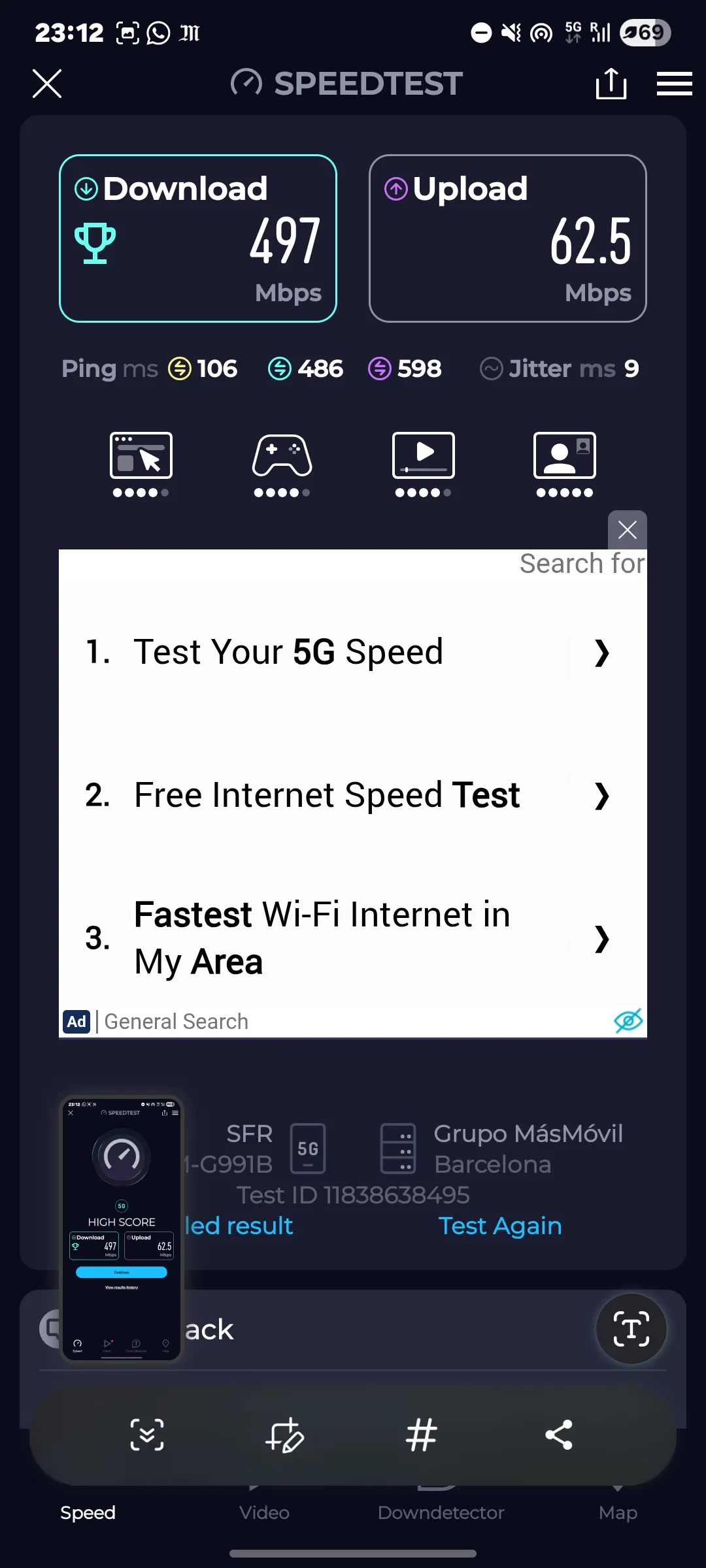 Speedtest screenshot Barcelona Parc Guell