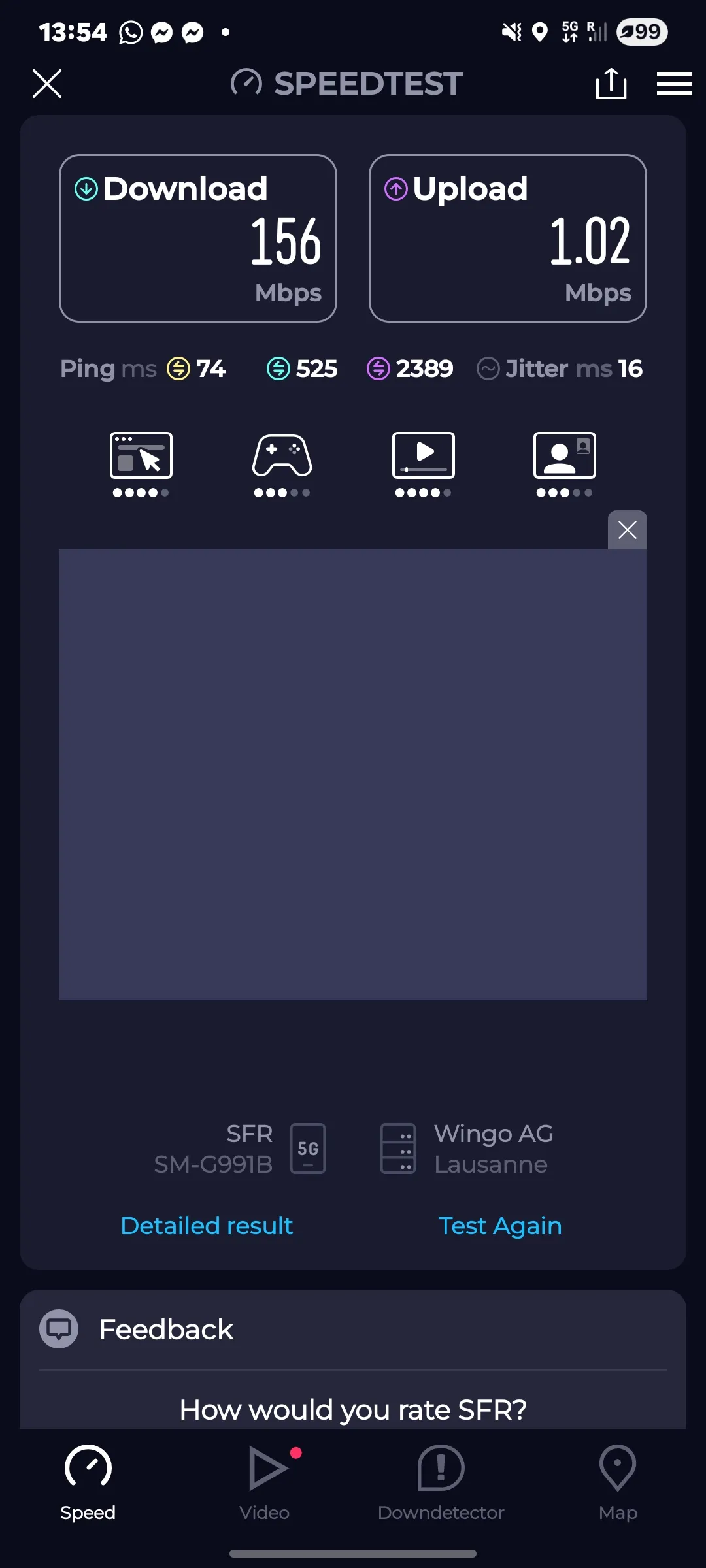 Speedtest screenshot Les Carroz d'Arâches Station
